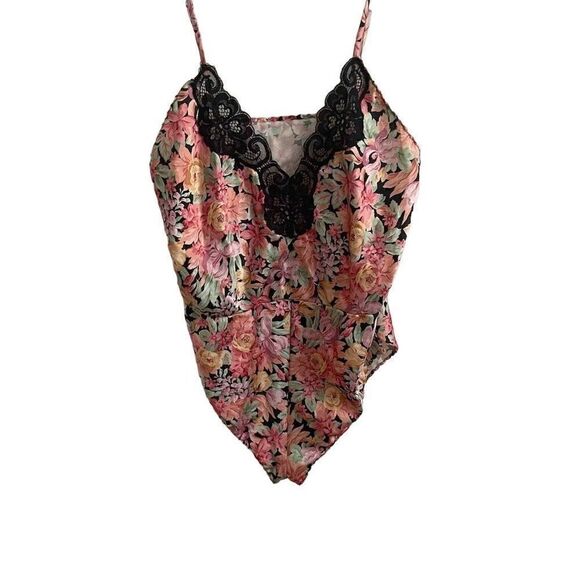 Vintage Black Lace Pink Floral‎ Made in USA Lingerie Size Small - Picture 1 of 12